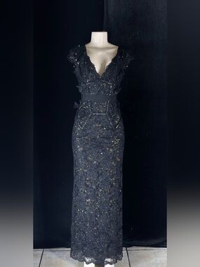 Black Lace Maxi Dress with Sequin Embellishment